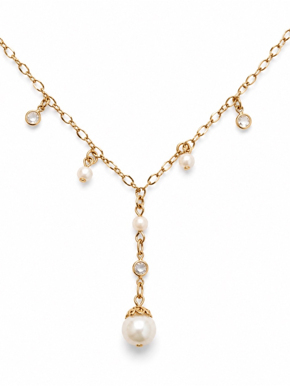 Vintage 1928 Gold and Faux Pearl Y Necklace